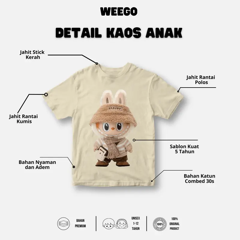 Kaos Anak Laki Laki Perempuan Lengan Pendek Atasan Usia 1-11 Tahun Motif Karakter Labubu Soymilk K166 Full Color Cotton Combed 30s - WEEGO 1