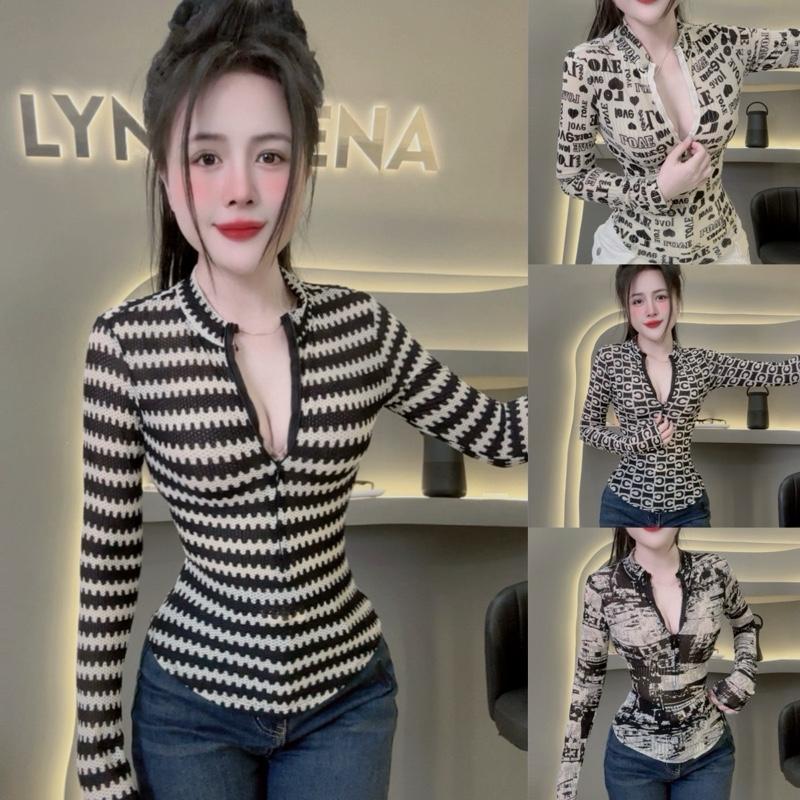  Áo Thiết kế hoạ tiết dây kéo tay dài nhà Lynh Zena _B659 