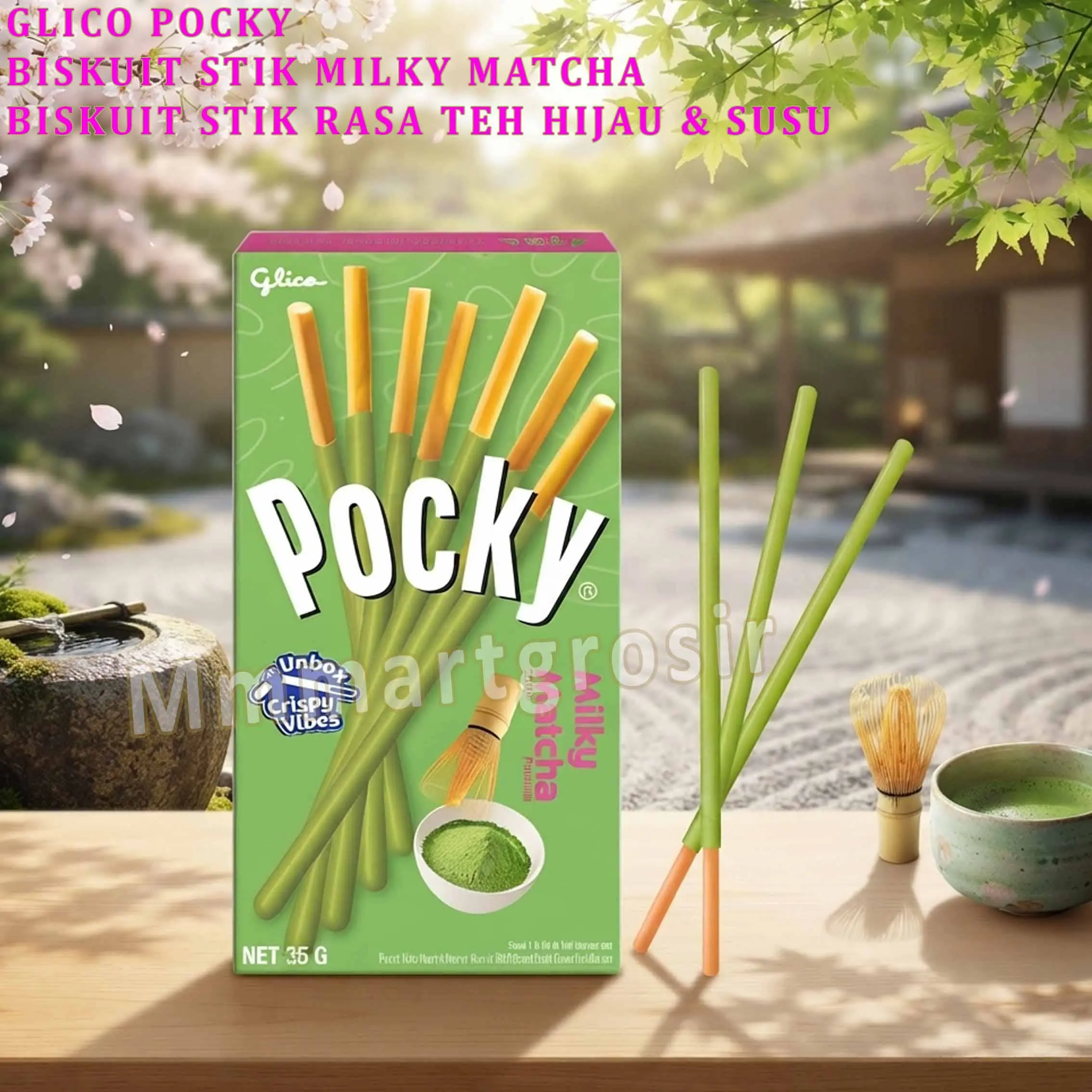 Glico Pocky / Biskuit Stik Bersalut Teh Hijau & Susu / Biskuit Stik Rasa Milky Matcha / 35gr