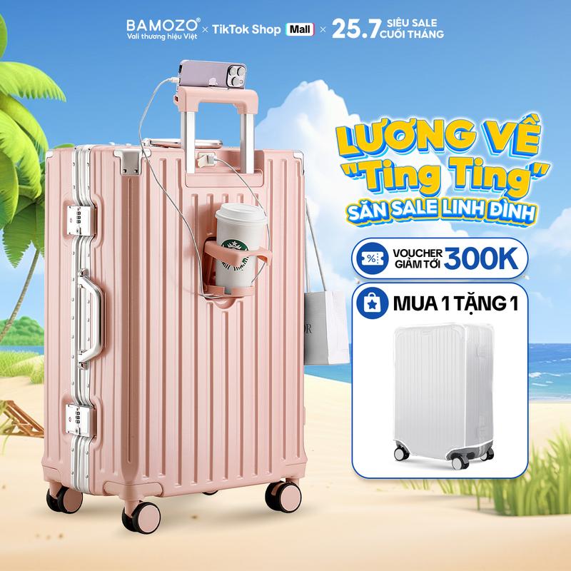 XẢ KHO - TẶNG CỐC Vali Bamozo Khung Nhôm 9066 Cao Cấp Nhựa Pc Nguyên Khối Chống Va Đập Size 20 24 4 Bánh Xoay 360 Độ Khóa Số Bảo Mật - Phù Hợp Đi Du Lịch Kí Gửi Nam Nữ