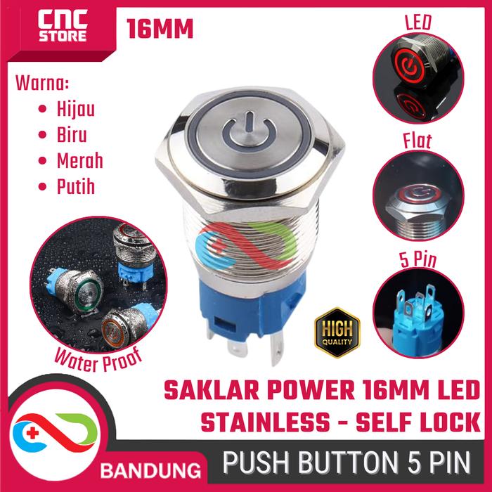 Jual Saklar Power On Off Self Lock 16mm | Push Button Switch Metal ...