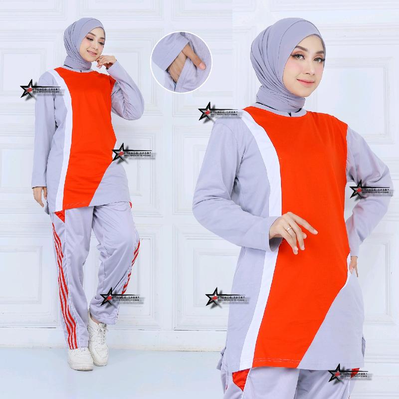 Setelan baju olahraga wanita tunik muslimah / setelan baju senam wanita Celana Muslim Panjang Wanita Sport Hitam Seragam Polos Atasan 3