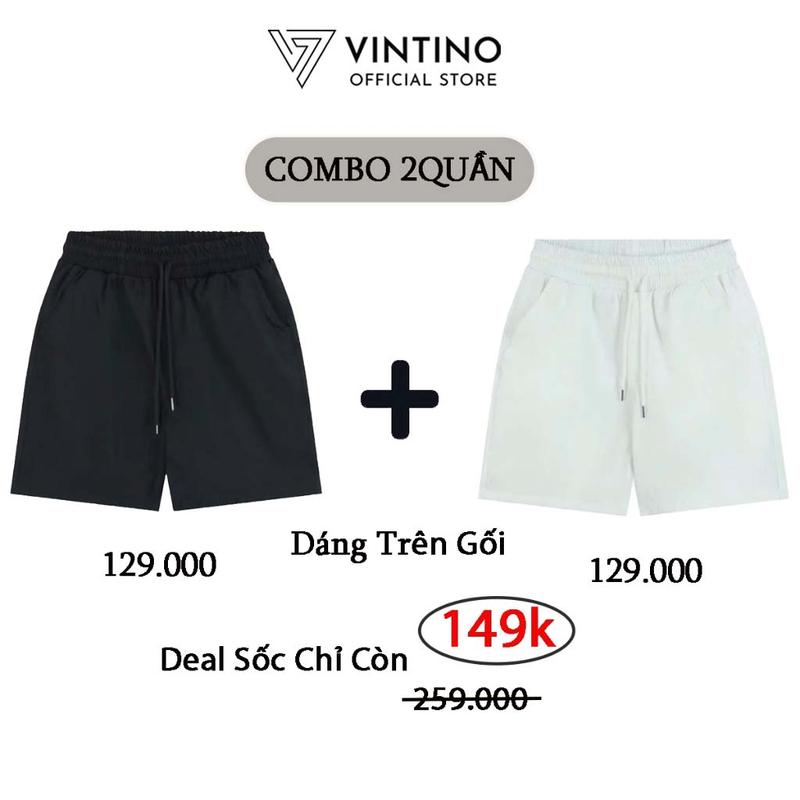  Combo 2 Chiếc Quần Short Kaki Dù Form Trên Gối Bản Cạp Chun Dây Rút Vintino Menswear Có Túi - 4 Màu  Đen Be Trắng Rêu  QS03 