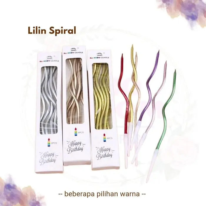Lilin Spiral Panjang Isi 6pcs Berbagai Pilihan Warna untuk Dekorasi Happy Birthday