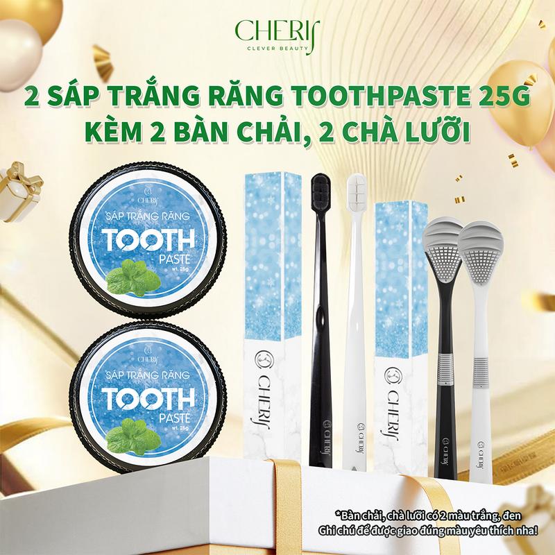   CD34  COMBO 2 KEM TRẮNG RĂNG DẠNG SÁP THẢO DƯỢC TOOTH PASTE 25gr - Kèm 2 bàn chãi lông tơ Kèm 2 Chà lưỡi 