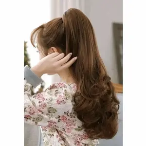 Aksesoris Hair Clip Hairclip Wig Wik Ponytail Korean 35 cm Rambut Palsu Sambung Warna Anak Perempuan Wanita Curly cokelat Vuda coke at ua Hitam BackFxtension