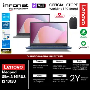 Lenovo Ideapad Slim 3 14IRU8 I3 1315U 8GB 256GB SSD 14" FHD TN W11 OHS Laptop Original Garansi Resmi 2 Tahun