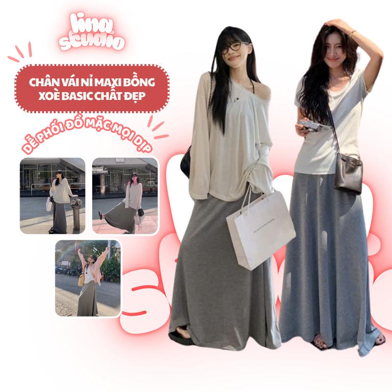 Chân váy nỉ bồng dáng dài nữ basic TheLinaStudio chất nỉ cotton dày loại đẹp hàng kỹ dễ mix đồ CV15