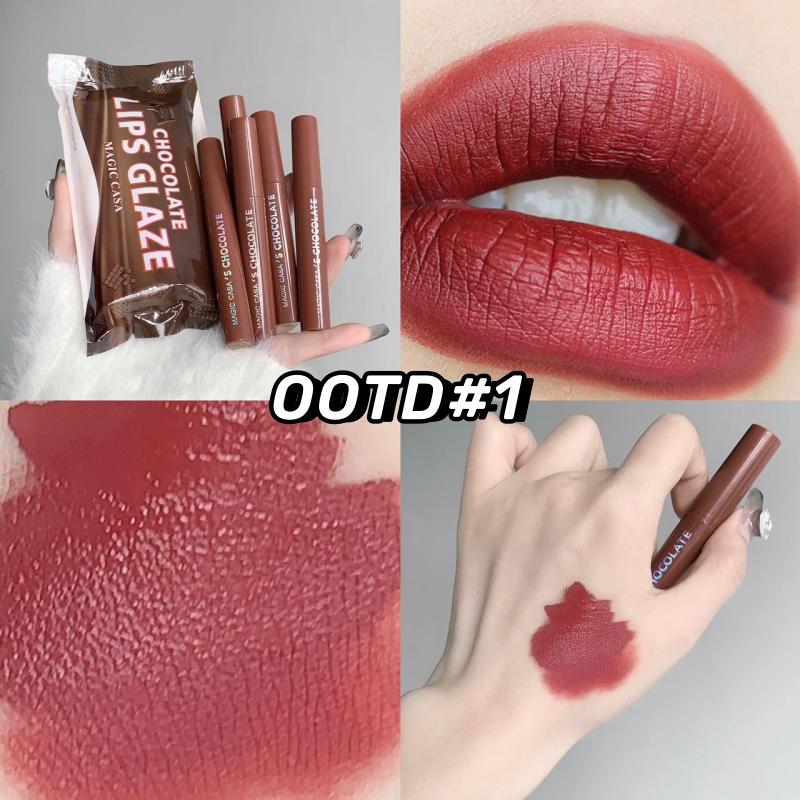 【5Pcs/6Pcs】 Paket Lipstik Matte Cokelat/Set lip gloss matte beruang - Lipstik Matte Anti Air Tahan Lama yang Tidak Luntur, Set Lipstick Velvet Matte, Tidak Menempel ke Piala.Waterproof Bibir.Lip Glaze Matte Chocolate