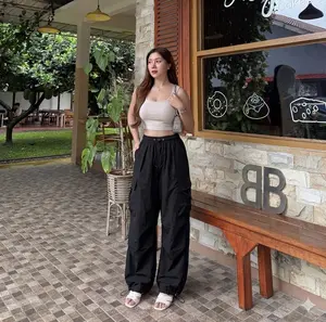 Celana Cargo Serut Wanita Highwaist Vol. 2 Panjang Kaki Cantik Standar Kain Tebal Kulot Karet American Drill Grade A Adem Jatuh Banget Mudah Diatur Tidak Menerawang