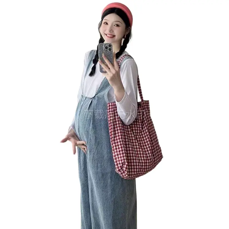 Quần Treo Cho Phụ Mang Thai, Quần Denim, Cạp Cao, Dáng Rộng Rãi Và Mỏng, Quần Hai Mảnh, Dành Cho Phụ Nữ, Mùa Thu 2024, Hàng Mới Về Đầm Bầu Váy Bầu