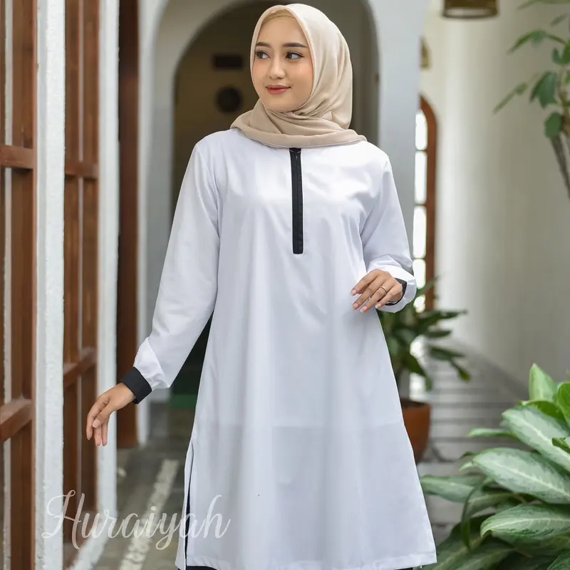 Ss syakira SETELAN ROK MODEL KURUNG MELAYU toyobo HURAIYAH /Hitam Putih Polos Kombinasi Ujian Kuliah atasan tunik rok karet busui wudhu freindly PNS ASN Sipil guru dinas pegawai kerja sekolah mengajar 2