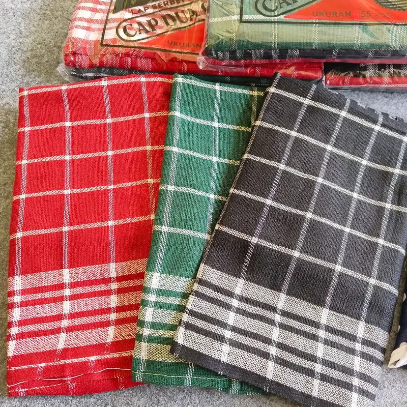 12pcs(1lusin) lap serbet serbaguna ukuran besar 55×55cm /lap piring/lap makan bahan catton Merah polytex random 4