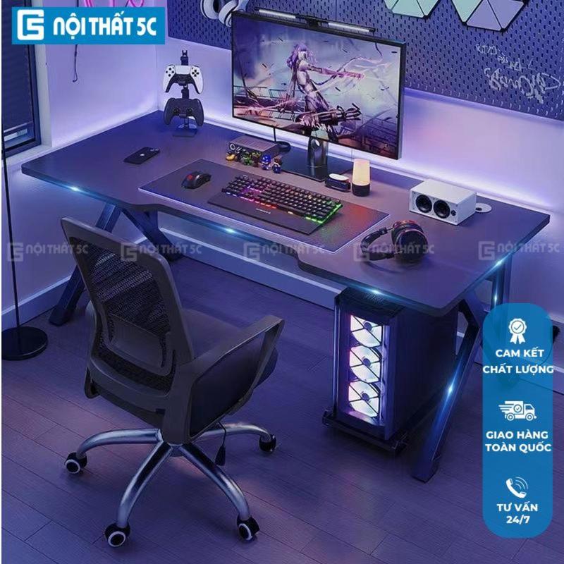 Bàn Gaming, Bàn Làm Việc 1m4 & 1m2 bản nâng cấp kèm phụ kiện giá để cốc + giá treo tai nghe xoay 360 độ tiện lợi màu trắng/đen không kèm kệ diện tích lớn để PC, chân sắt hộp 40x40mm, mặt bàn gỗ mdf dày 15mm [NỘI THẤT 5C]