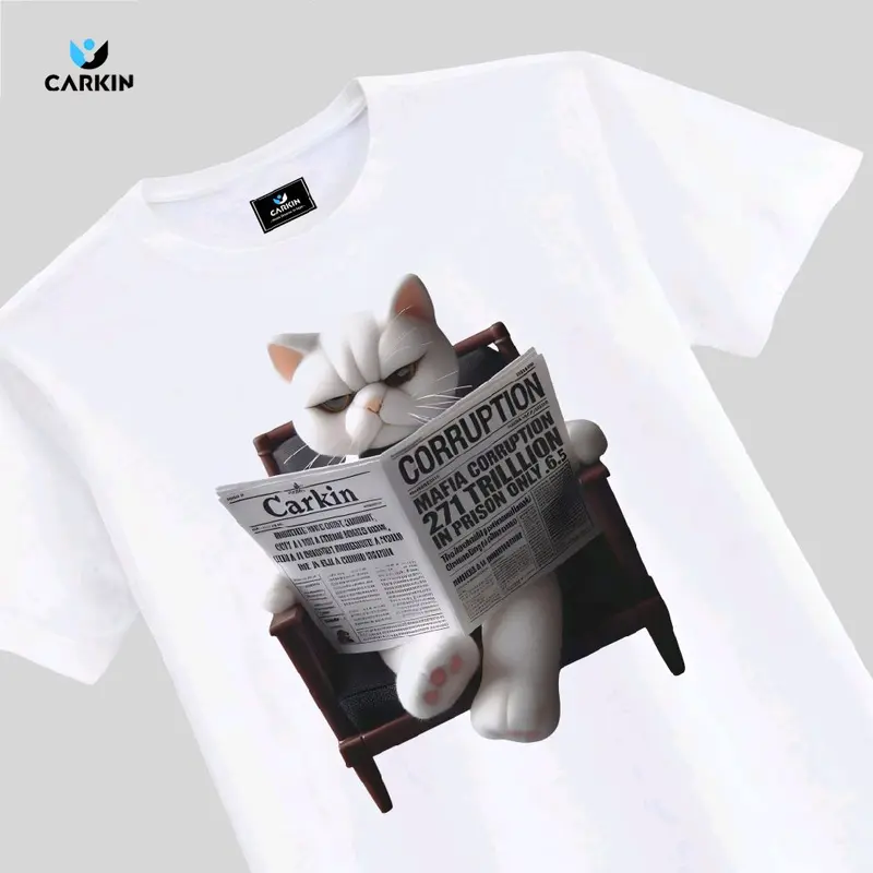 Kaos CARKIN Corrupt Cat Basic Hitam,Putih, Distro Lembut - Model Unisex,Wanita,Pria,Tangan pendek,Nyaman Katun T-Shirt,Cotton Combed 24s premium 3