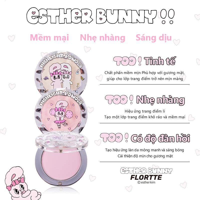 Flortte x Esther bunny --- Sắc hồng độ sáng cao,phấn bắt sáng, lấp lánh, mịn mượt, không lộ vân, trang điểm nữ tính, tăng độ sáng cho gương mặt, 4g