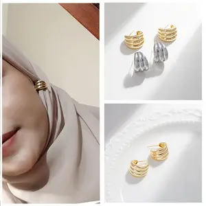 Anting hijab setengah bulat/anting 925/titanium perak/perhiasan anting sederhana