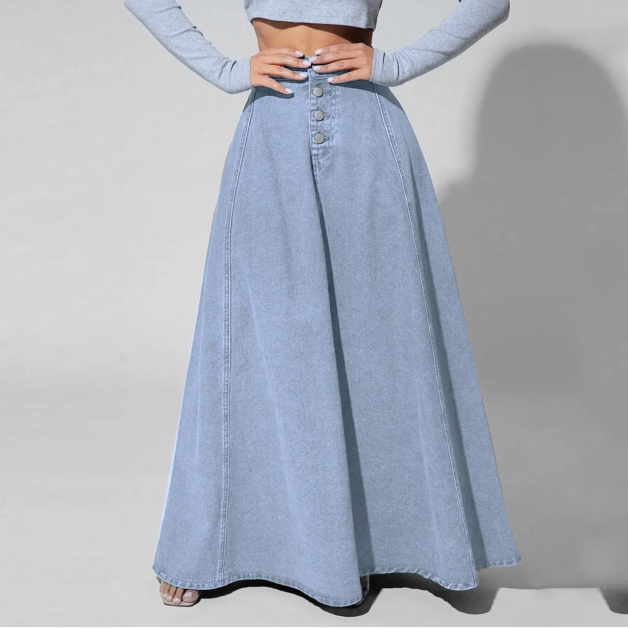 Denim Skirt For Women Multiple Buttons Solid Color Skirt Wanita Retro Loose Large Swing Skirts Jeans Wanita Soft Girl Outfits Skirt Viral Terkini Skirt For Plus Size