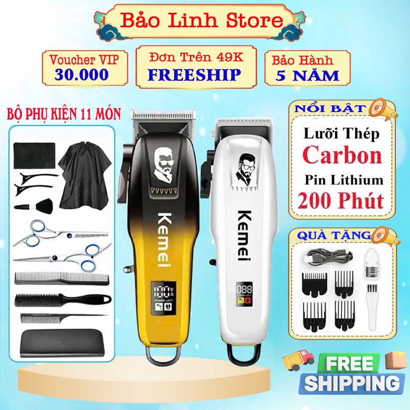 Tông Đơ Cắt Tóc Chuyên Nghiệp Không Dây Cao Cấp KM 709A KM 809 PG Tăng Đơ Cắt Tóc Gia Đình Cho Bé công suất lớn Lưỡi Sắc Màn Hình LED Bảo hành 5 năm