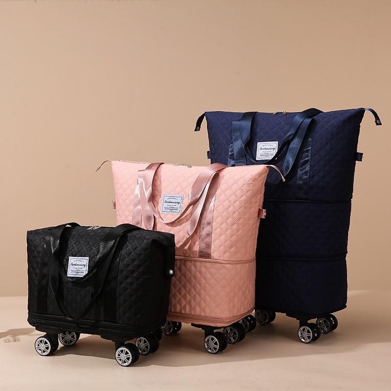   VẢI TRÁM DÀY ĐẸP  Túi du lịch đa năng gấp gọn 3 tầng có bánh xe tháo lắp linh hoạt tiết kiệm tiện lợi dung tích lớn 