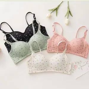 Jollybell.id BR1947 Bh Bra Wanita Tanpa Kawat Dan Motif Bunga Katun Seamles Bralette Elastis Pakaian Dalam