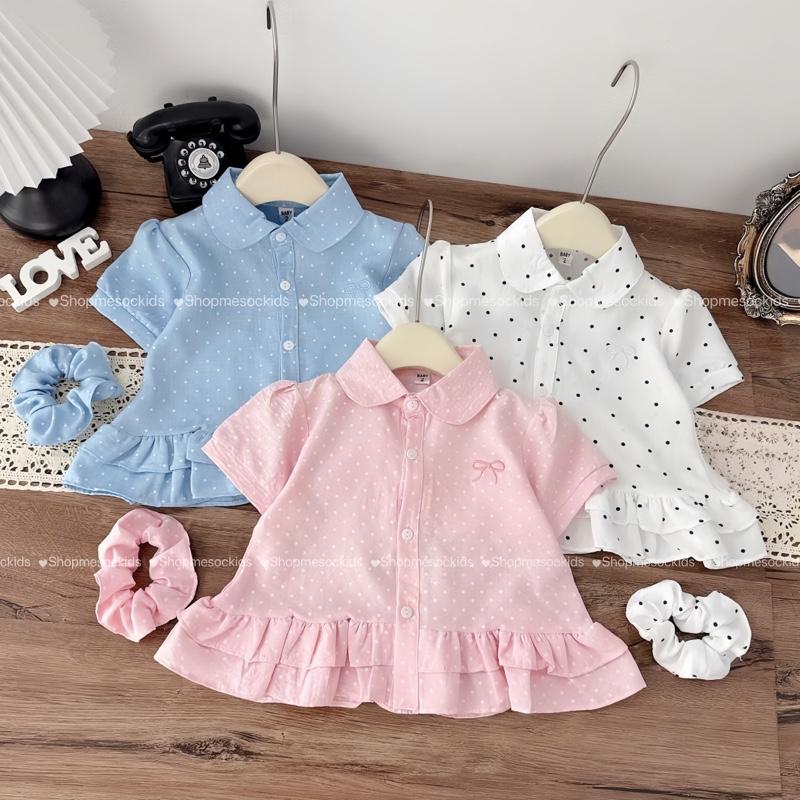 (Shopmesockids) Áo sơ mi chấm bi cho bé gái - Tặng kèm scrunchies