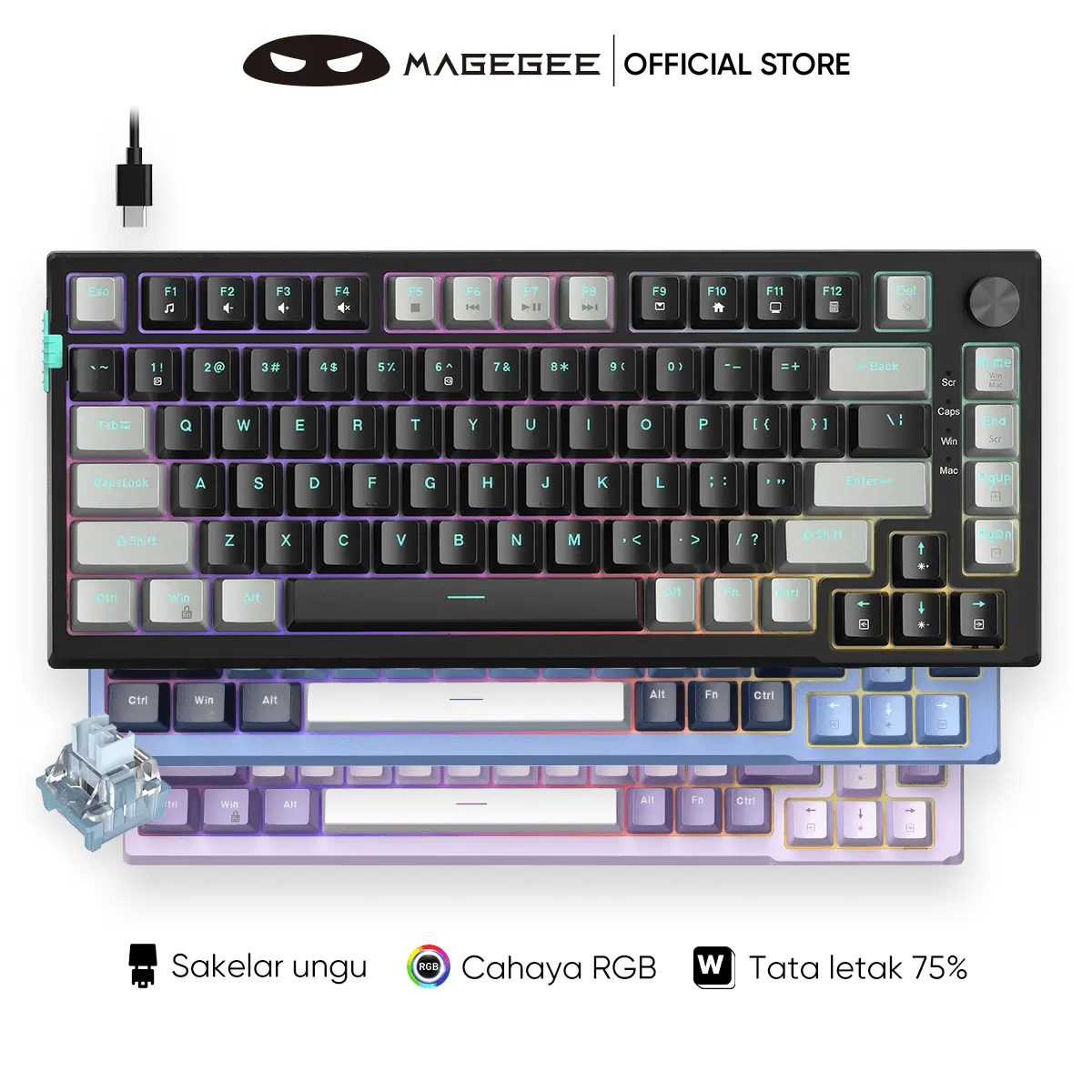 MAGEGEE Mechanical Keyboard Gaming Wired Customized Replaceable Switch & Keycaps 75% Layout RGB Light SKY81