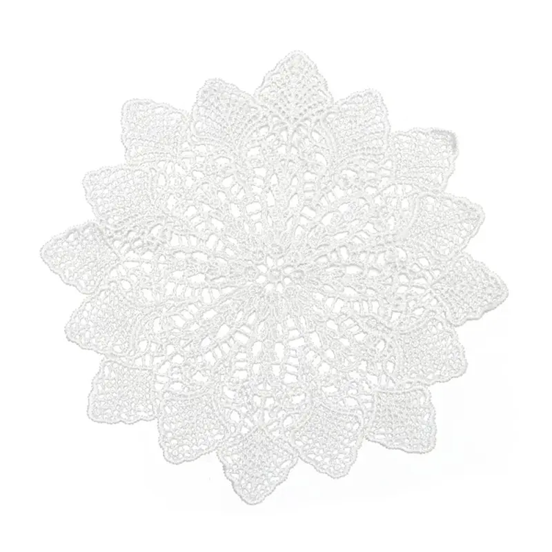 Bàn ren tròn 8 inch, Bộ 8 chiếc, Ren đẹp, Hoa hồng Dacron, Hoa Platycodon Grandiflorum, Hình dây leo, Hoa đại, Đồ Trang Trí mặt bàn ren, Đế lót ly hình ren, Thích hợp cho nhà bếp 3