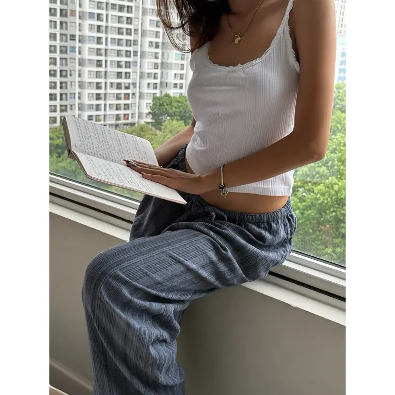 Daisy pants| Quần Ngủ dài, Sọc Kẻ ở nhà chất kate thoải mái, có dây rút 6