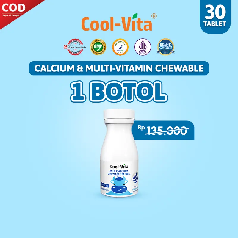 [FS] Coolvita 1 Botol Calcium Chewable isi 30 Tablet - Tablet Kunyah | Vitamin/Suplemen Kesehatan | Bantu Jaga Kesehatan Tulang dan Gigi 0
