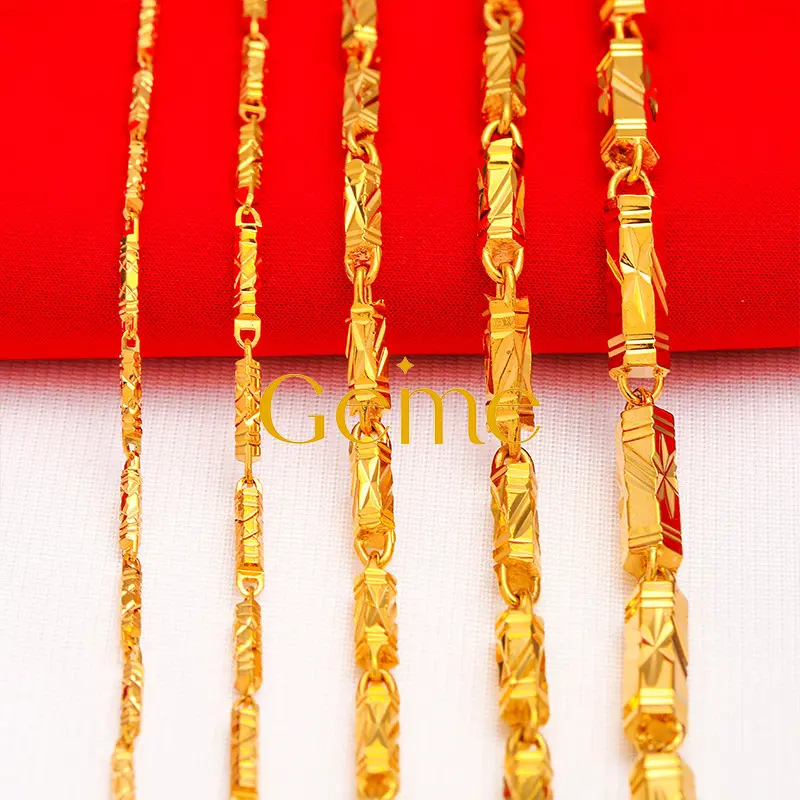 [GEME] [COD] Kalung kolom heksagonal, rantai bambu emas pasir Vietnam, 2mm-6mm, perhiasan baru untuk pria dan wanita, tidak memudar, tidak alergi 3