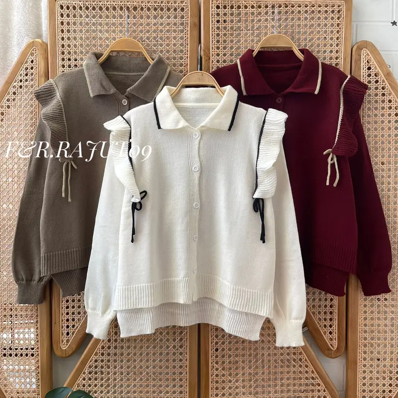 Alidah Cardigan Rajut Kancing Motif Tali Wanita Lengan Panjang Kekinian 0