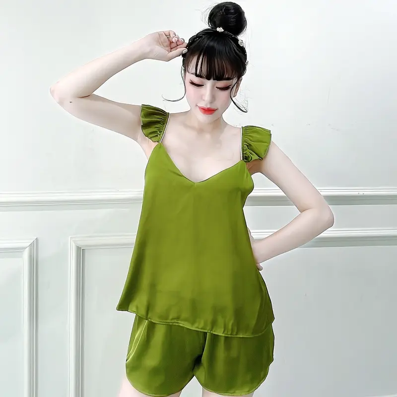 [MUA 1 TẶNG 1 QUẦN REN]Đồ bộ mặc nhà nữ, đồ bộ lụa mềm mại cổ tim tay phối cánh tiên xinh xắn Dreamy DN26 Áo Women Cạp Cao Top Đen Voi Voan Nhung Kem 5