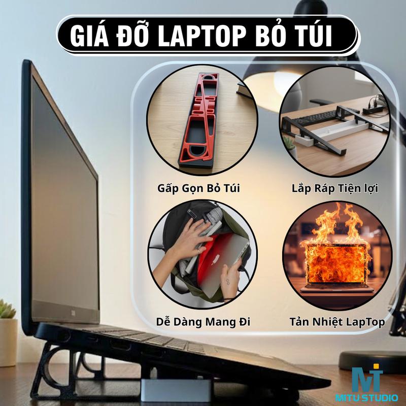 Giá ĐỡKệ Đỡ Laptop Bỏ Túi - Giá Đỡ Máy Tính Gấp Gọn- Chuẩn Công Thái Học Tối Ưu Góc Làm Việc - Bàn phím đế tản nhiệt kệ laptop dễ mang đi du lịch.