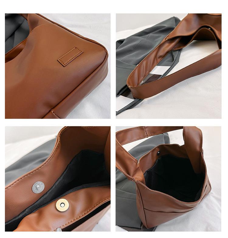 Product Introduction of Fashion Solid Color PU Large Capacity All-Match Tote Bag Shoulder Commuter Bag 6