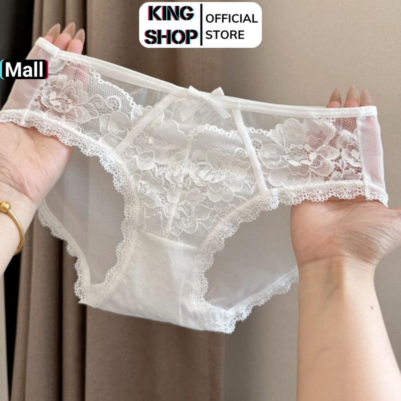Quần Lót Nữ Cotton Ren Hoa Mềm Kiểu Dáng Quyến Rũ Đính Nơ Xinh, Quần Chip Thoáng Khí Đáy May 2 Lớp King Shop L8809