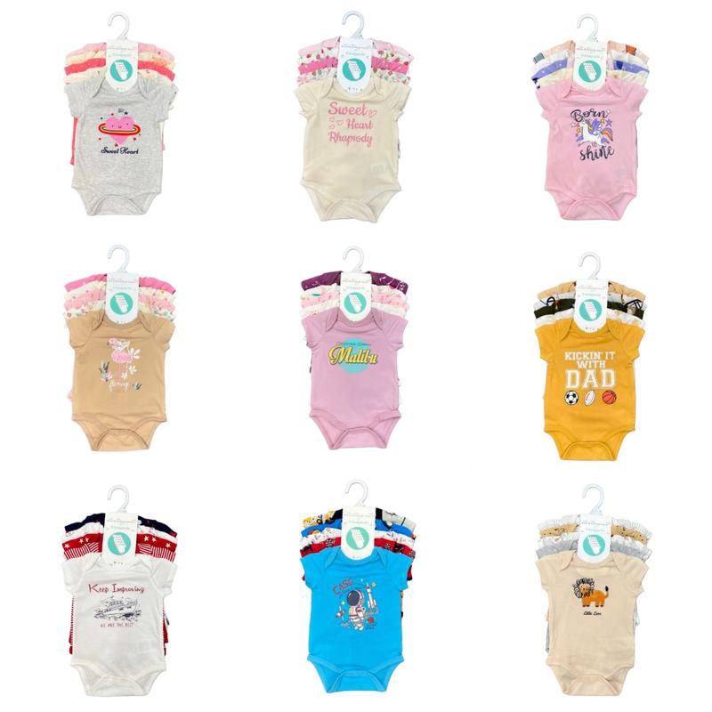 YOURBABYNEEDS Bodysuit Jumper Lengan Pendek Bayi Perempuan dan Bayi Cowok 5in1 Motif Karakter Lucu Berbahan Katun Adem Premium Import Nyaman Digunakan Untuk Bayi Usia Baru Lahir Newborn Sampai 9 Bulan Baru 1