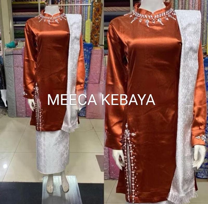set Baju Kurung Melayu Selendang / Baju Kurung Malaysia Baju Kurung Wisuda Terbaru / Set Baju Kurung Melayu / Set Tunik Payet Modern / Bahan Satin Bridal Premium / Set Seragam Pesta Atasan Dress one  set 3