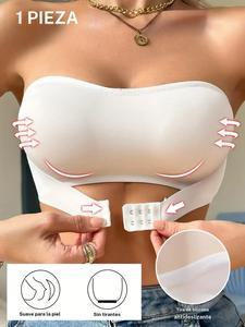 Brasier Bandeau Inalámbrico Sólido, Brasier Sin Costuras con Hebilla Frontal, Lencería y Ropa Interior para Mujer, Lencería Cómoda Casual para Todas las Estaciones