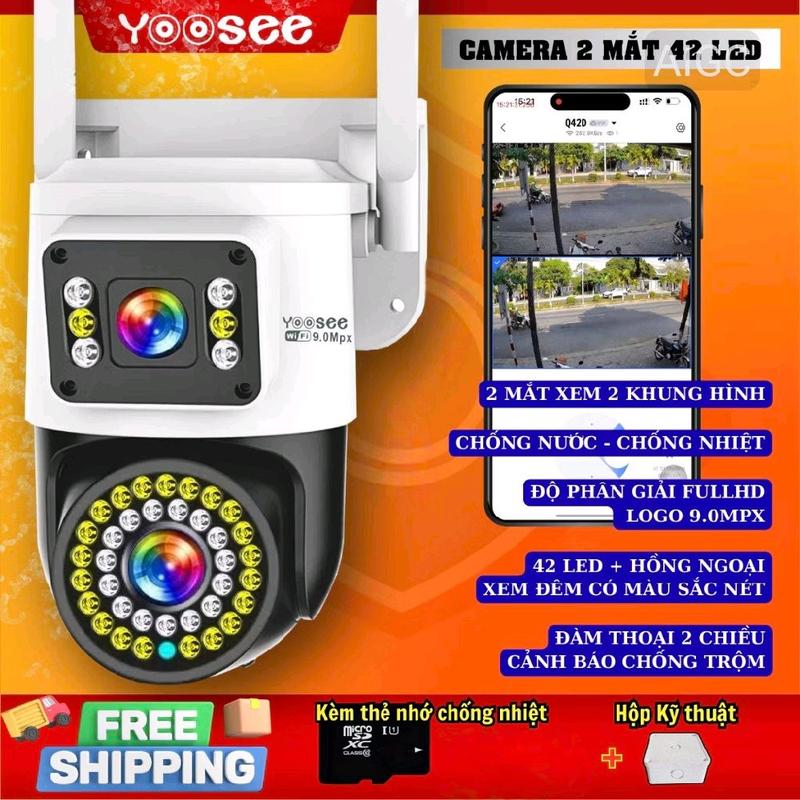  COMBO CAMERA + THẺ 64GB  Camera WIFI YOOSEE Ngoài Trời 2 Mắt Xem 2 Màn Hình Camera Xoay 360 Độ Đàm Thoại 2 chiều Có Màu và Đèn Ban Đêm 