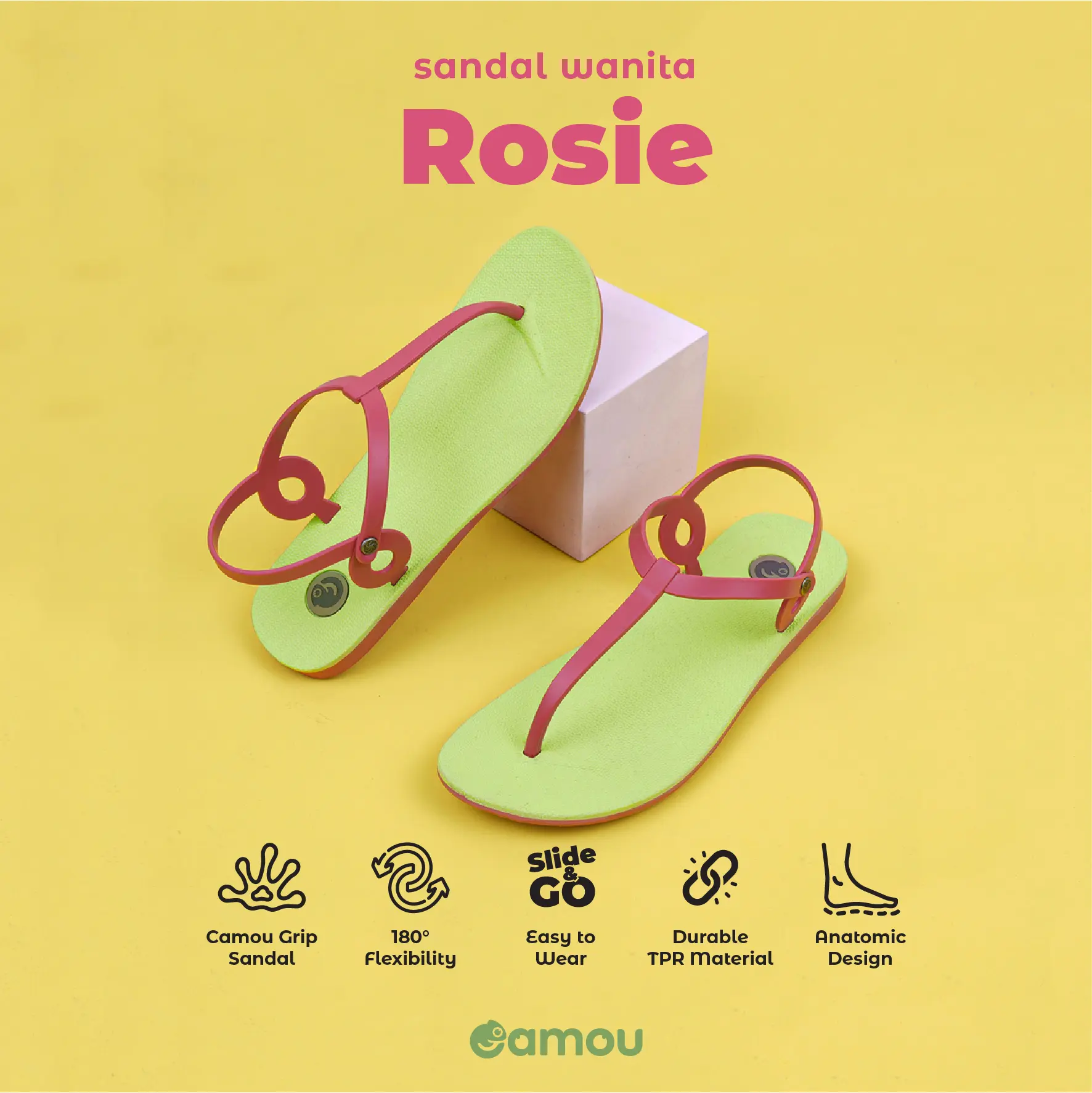 Sendal Tali Belakang Wanita Full Karet CAMOU Rosie Sandal Pantai Anti Slip