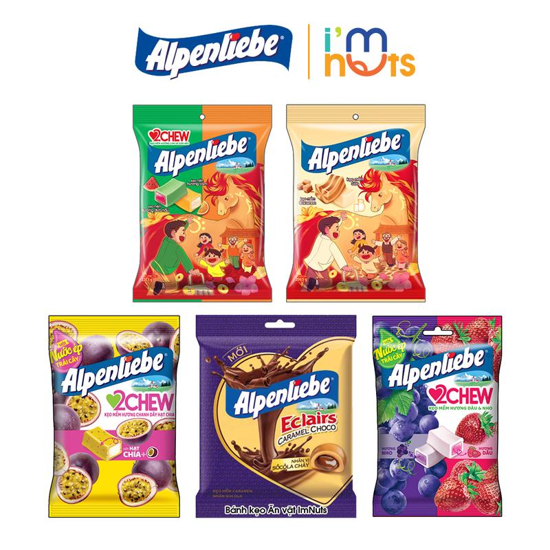 Kẹo Mềm Alpenliebe 2Chew Và Eclairs Caramel Nhân Socola Chảy Gói Nhỏ Và Gói Lớn Tiện Lợi