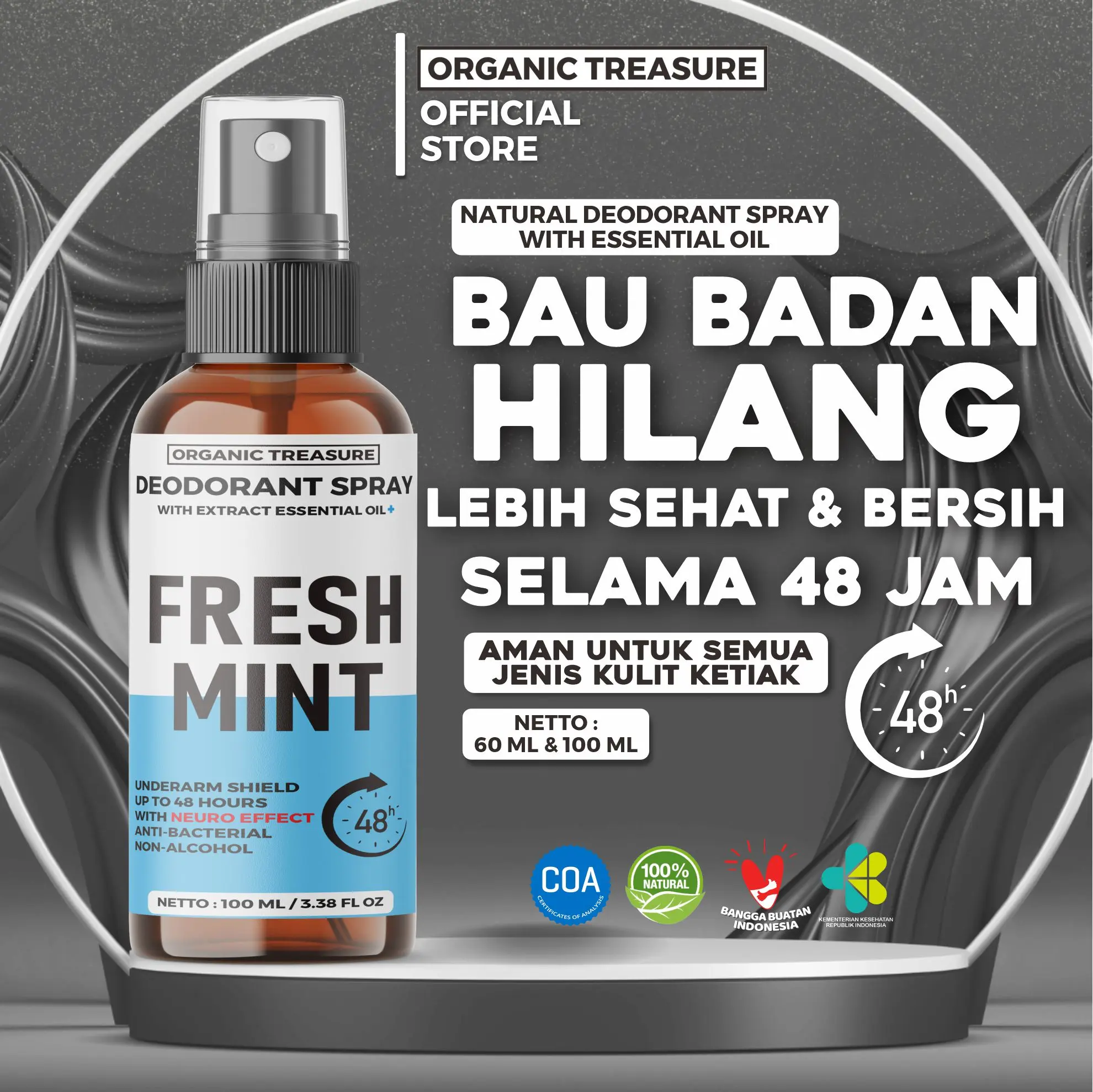 [60ML] DEODORANT TAWAS SPRAY WIRH ESSENTIAL OIL - By Organic Treasure