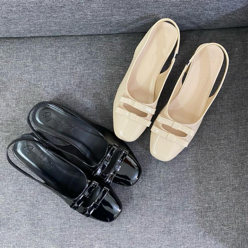 [ PHOM NHỎ TĂNG SIZE ] giày hở gót mũi vuông nơ nhí xinh, Giày đế đúc liền cao 3 cm chống trơn trượt