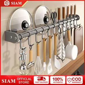 Kitchen bar/ Rak Dapur Gantungan panci wajan Kitchen Bar 50cm 80cm 100cm Rak Gantung Cantolan Alat Dapur Handuk Tempel Dinding Stainless Steel