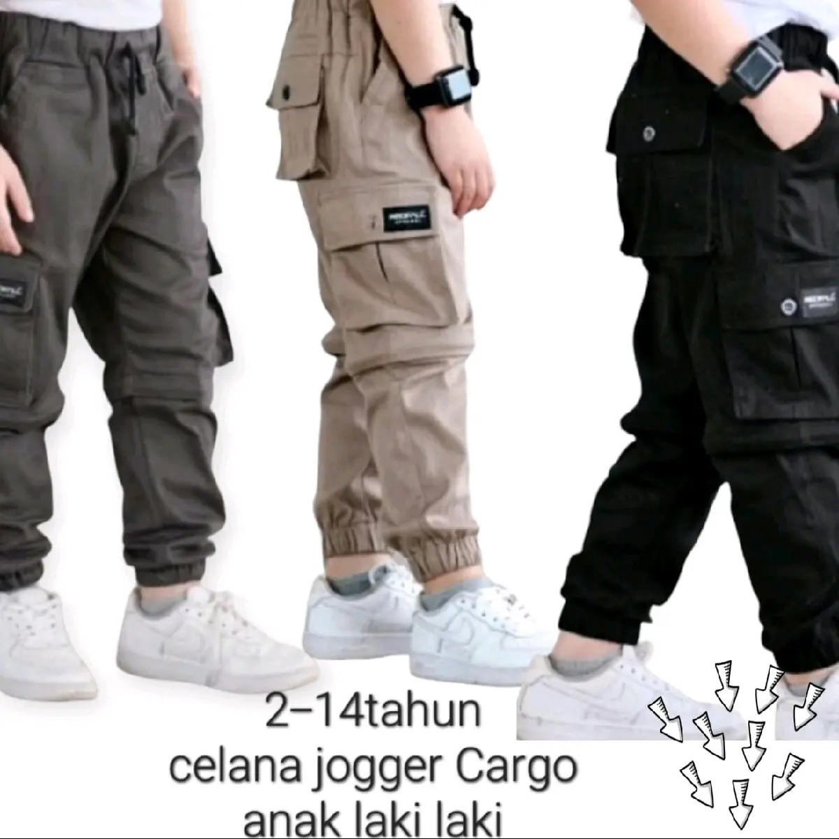 3-13tahun celana panjang jogger cargo anak laki laki premium