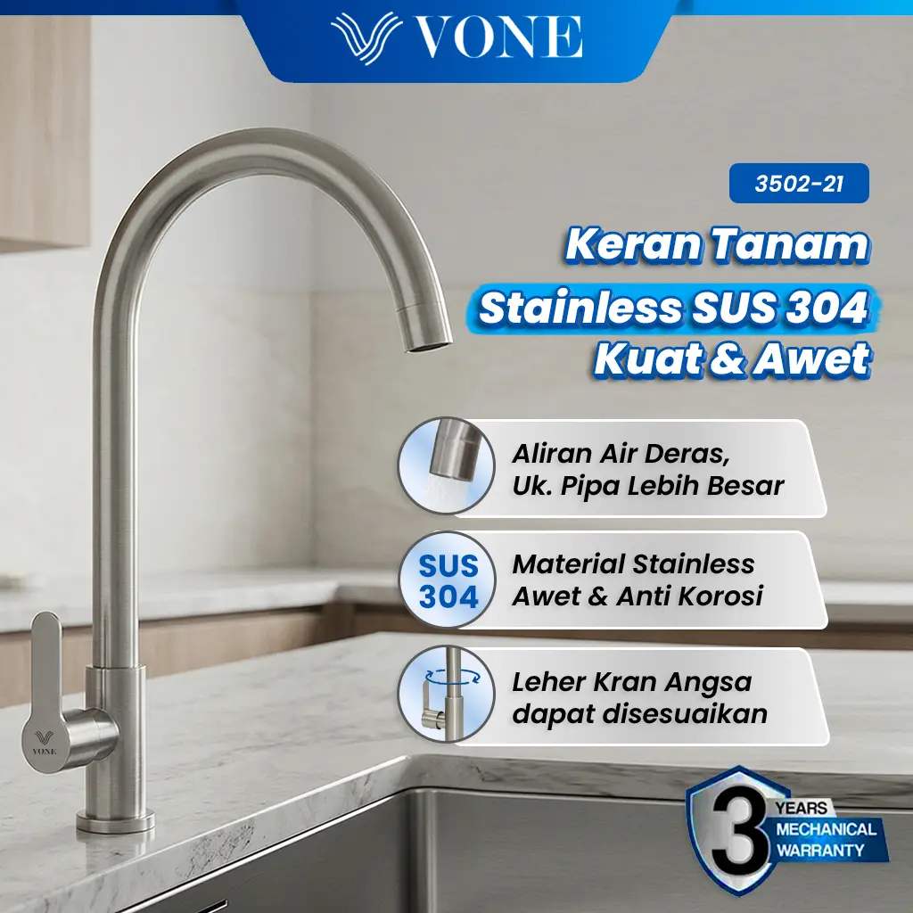 VONE Kran Cuci Piring Angsa Keran Tanam Sink Dapur Stainless SUS 304