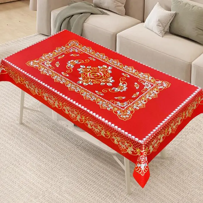 [Mẫu mới năm 2026]Khăn Trải Bàn 90x150cm / Hình Chữ Nhật Bằng PVC / Chống Thấm Nước / Dầu /Thiết Kế Hiện Đại khăn trải bàn dài/Mẫu vàng Khăn Trải Bàn