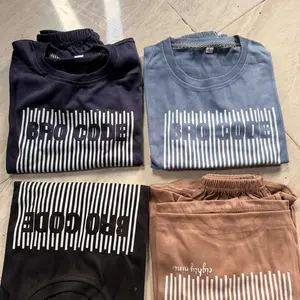Setelan Baju Tidur Anak Laki-laki Gambar Barcode Kaos & Celana Panjang Ukuran XS-XXL ID-106 Nyaman Dicetak Mesin DTF Tidak Luntur