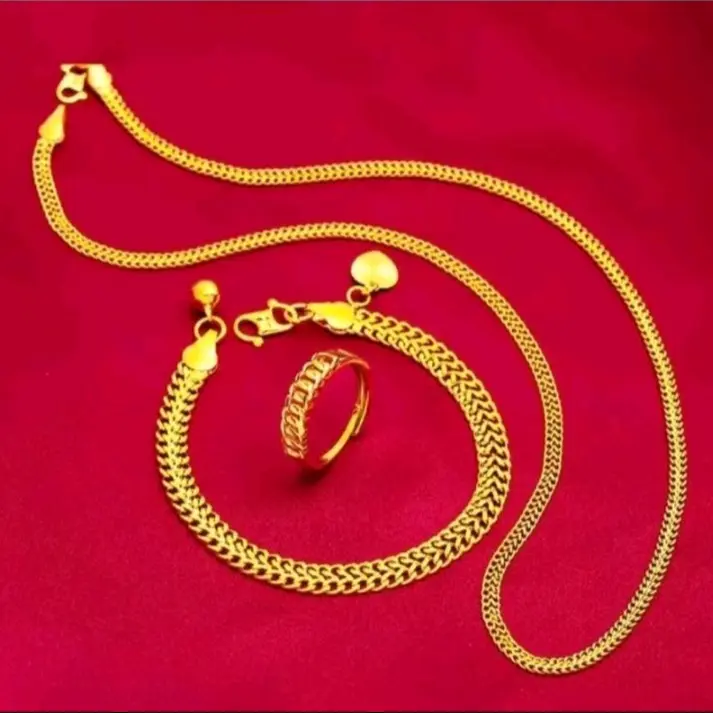 set perhiasan gelang kelabang cincin kalung panjang titanium gold. 0